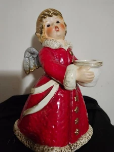 Vintage Goebel Hummel Frobek 9" rot gekleideter Engel Figur Kerzenhalter - Bild 1 von 9