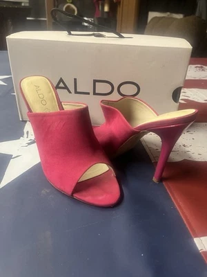 Aldo ROSA CALIENTE Hamaliel Peep Toe Slides, espalda abierta. ¡Tacones de aguja de 4,5""!! Foto 1 de 4