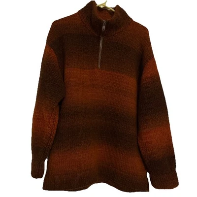 手工针织 100% 羊毛毛衣厚色 Colorfu 橙色南瓜砖色厚保暖 — 第 1/4 张图片