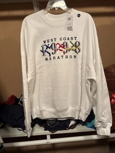Hollister West Coast weißer Hoodie "Marathon 1998" Größe XL - bestickt. Neu Neu mit Etikett - Bild 1 von 4