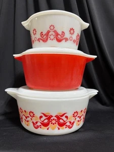 PYREX 6 pc. FRIENDSHIP Casserole Set 473, 474, 475 and Lids (M) - Picture 1 of 14