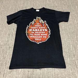 Vintage 80s Harley Davidson Harleys In Heaven Hell T-Shirt Size M 3D Emblem Rare - Picture 1 of 13