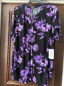 GORGEOUS PURPLE FLORAL PRINT - 20W LONG TUNIC - BY ROAMANS - NEW - Picture 1 of 3
