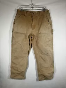 CARHARTT USA Brown Duck Double Knee Utility Pants B01 DISTRESSED Men's 34x30 - Picture 1 of 5