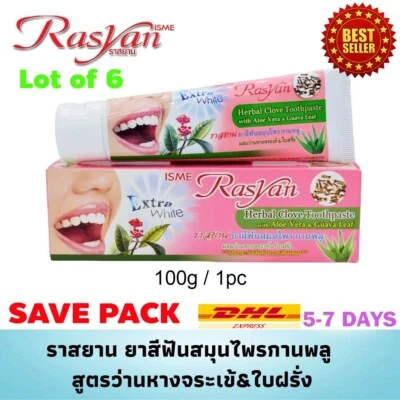 6x Rasyan Herbal Clove Toothpaste New Extra White Aloe Vera & Guava Leaf 100 g C - Image 1 of 4