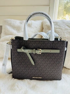 NWT Michael Kors Emilia LG Triple Compartment Signature Satchel Bag Army Green - Picture 1 of 12
