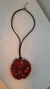 UNIQUE BEADED CLUSTER NECKLACE RED BEADS HANDMADE - Picture 1 of 2