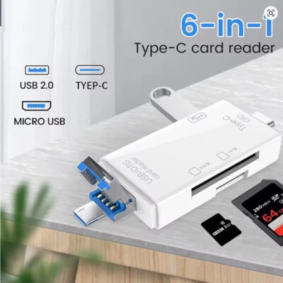 USB C Kartenleser 6 in 1 SD Speicherkarte leser Card reader Micro OTG TF - Bild 1 von 4