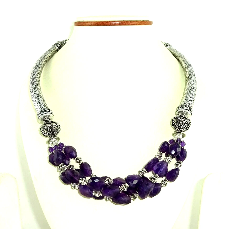 PENDIENTES COLLAR AMATISTA NATURAL PIEDRAS PRECIOSAS CUENTAS HECHOS A MANO JOYERÍA DE MODA Foto 1 de 1