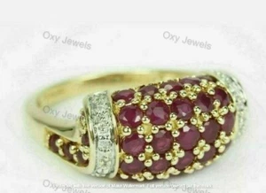 2Ct Red Ruby & Lab Created Diamond Cluster Engagement Ring 14k Yellow Gold Over - Picture 1 of 6