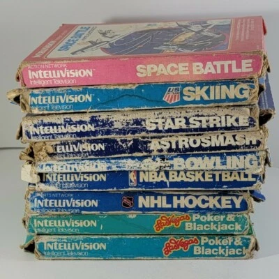 Intellivision 9pc Video Game Lot with Boxes Untested NBA NHL Skiing Astrosmash - Image 1 of 4