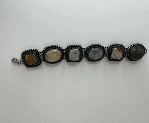Vintage Polished Stone Bracelet Silvertone Chunky Natural Unbranded Boho 7” - Picture 1 of 9