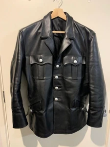 Men's Real Cow Leather Tunic Jacket Biker Military officer style Tunic Gay Bluff - Picture 1 of 5
