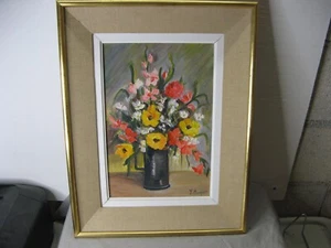 Très belle huile sur panneau signée Yves Auger bouquet, je pense vers 1950-60 - Imagen 1 de 13