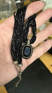Vtg Carolee Multi-Layer Faceted Black Crystal Pendent Necklace Glass Beads - Picture 1 of 8
