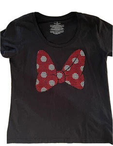 Disney Minnie Mouse T-Shirt Womens XL Glitter Print Bow Black Top Graphic Tee - Picture 1 of 5