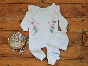 Baby's Winter Romper with Knitted Sweater and Floral Embroidered Jumpsuit Hat - Picture 1 of 19