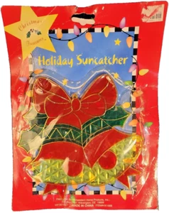 Pajarita vintage multicolor 2 campanas diseño clásico Navidad vacaciones Suncatcher - Imagen 1 de 2