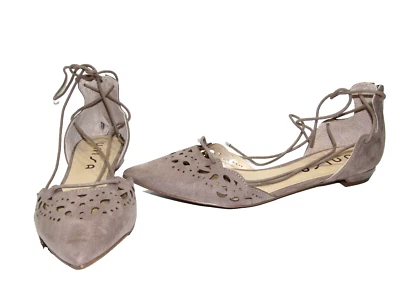 UNISA size 10 Suede Taupe Pointed Toe Back Zip Wrap Laces Flat Shoes NEW - Image 1 of 4