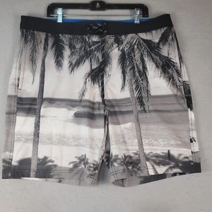 Gap Brian Bielmann Men's Size XL Gray Beach Scene Palm Trees Ocean Board Shorts - Picture 1 of 8