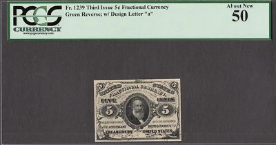 5 Cents FR# 1239 Third Issue Fractional Currency W/Letter 'a' About UNC PCGS 50 - Image 1 of 2