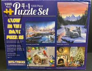 Bits & Pieces 4 in 1 Glow in Dark Puzzle Set Christmas Winter New Damaged Box - Picture 1 of 11