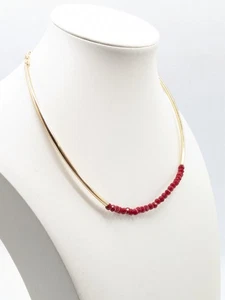 Gold Tone Red Beaded Choker Necklace - Picture 1 of 9