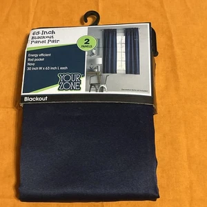 Your Zone 30 Inch W x 63 Inch Length Each  Blackout Panel Pair  Navy New - Picture 1 of 5