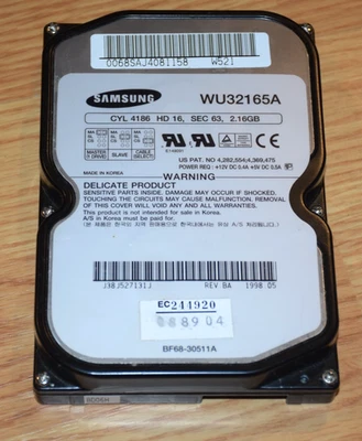 Disco duro SAMSUNG WU32165A vintage raro 2,16 GB IDE probado funcionando buen estado. Foto 1 de 4