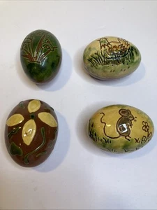 Lot-4 Lester Breininger Pottery Redware Eggs 2.25” Robesonia Chicken Mouse USA - Picture 1 of 3