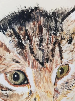 Tête de chat, DESSIN ORIGINAL, ENCRE ET GOUACHE, CHAT - Photo 1/4