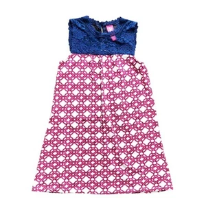 J. Khaki Girls Size Small Blue Pink Geometric Summer Sleeveless Beach Sundress - Picture 1 of 4