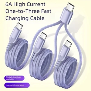 3 in 1 USB C Splitter Cable Triple Type C Chargers Cable 120cm Nylon Braided - Picture 1 of 8