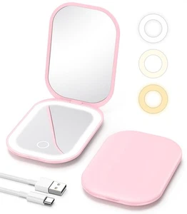 Lighted Travel Makeup Mirror with Light and Magnification 1X/3X, Stepless Dim... - Picture 1 of 7