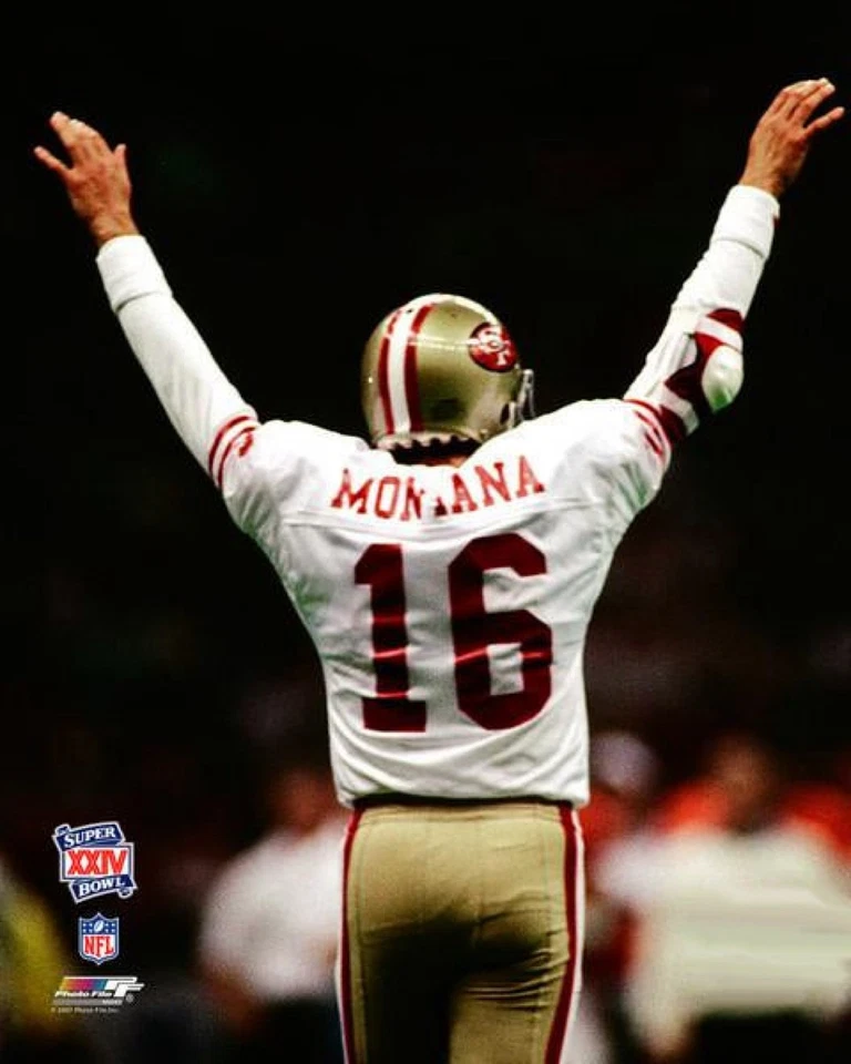 Póster de Joe Montana 49ers Super Bowl XXIV NFL 16 camiseta trasera 12x8 pulgadas letrero de metal Foto 1 de 1