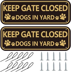 Beware of Dog Sign For Fence 2-Pack Keep Gate Closed Dogs in black gold - Picture 1 of 7