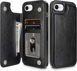 iPhone 16e Case 6.1” Wallet Flip Black Card Holder - Zdjęcie 1 z 7