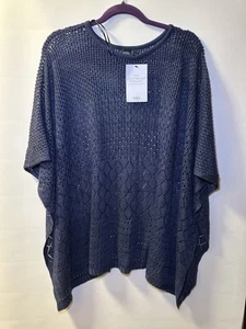 M&S navy Crochet lightweight poncho Cover Up, boho ibiza poncho style one size - Picture 1 of 6