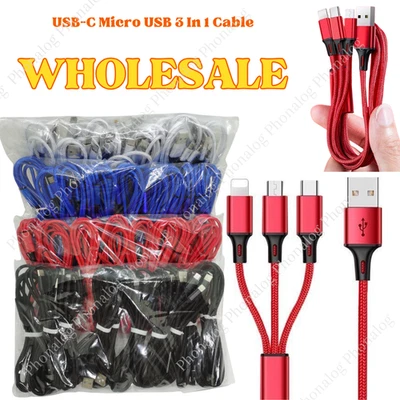 3in1 Fast Charging Cable Cell Phone Charger Cord For iPhone Type C Micro USB Lot - Image 1 of 4