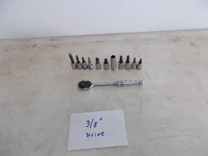 Snap on Tools used, Save 50% or more, Free Shipping,12 pcs 3/8" sockets, ratchet - Picture 1 of 1