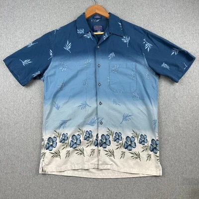 Pendleton Men's Hawaiian Shirt Medium Blue Floral Plumeria Palm Branch Button Up - Image 1 of 4