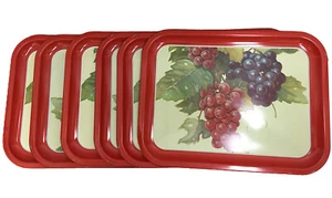 Mid Century Metal Serving Lap Trays Red Border With Grapes Lot of 6 - Picture 1 of 10