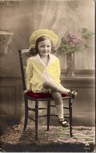 Little Girl in Yellow Sailor Suit Hand-Tinted RPPC - Picture 1 of 2