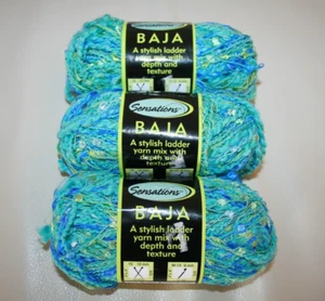Sensations BAJA Turquoise Multi Cotton Blend Yarn 3 Skein Lot - Picture 1 of 6