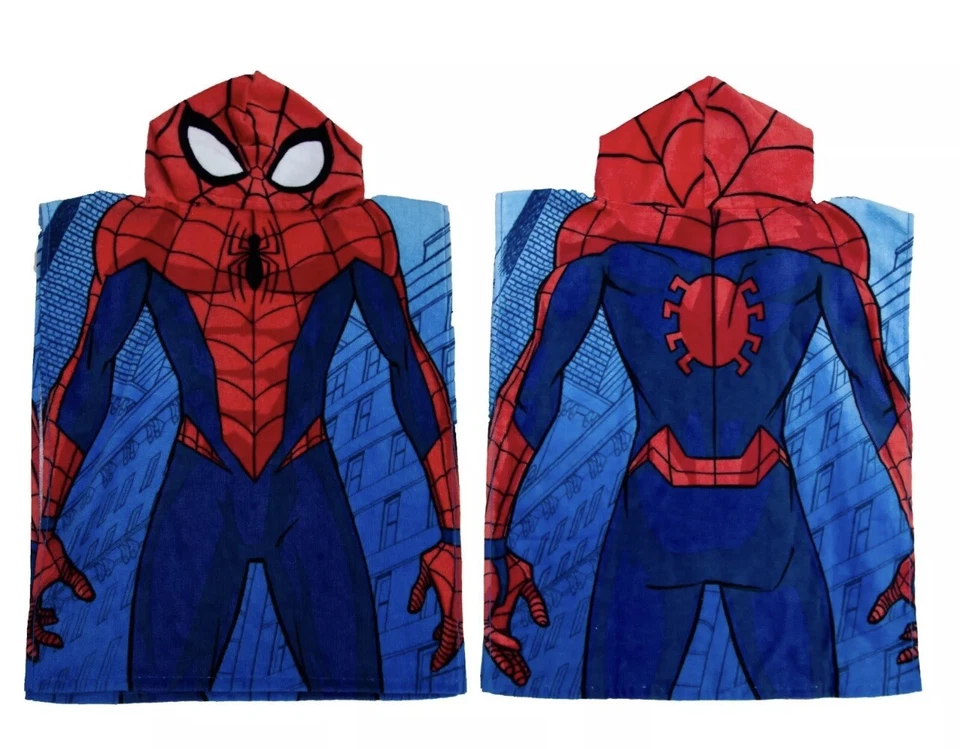 Disney Marvel Spiderman Poncho Swimming Hooded Towel Blue Robe Beach Pool Bath - Image 1 of 4