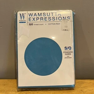 Wamsutta Peacock BLUE Standard Queen Size Pillowcases Expressions 300TC NIP - Picture 1 of 3