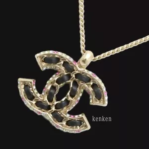 CHANEL Necklace Pendant choker Chain CC AUTH kenkenjp Gold Leather Color Stone - Picture 1 of 20