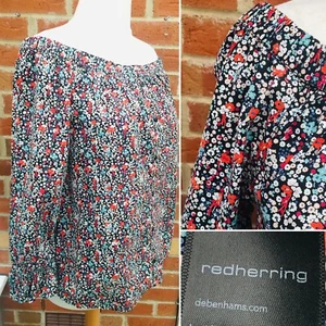 Rote Heringe Größe 16 schwarz Blumen Bluse Abend Urlaub TOP S9 - Bild 1 von 8