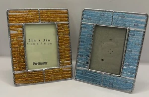 Pier 1 Imports Beaded Picture Frames. 2”x3” Orange Amber/Blue Silver Tone Frames - Picture 1 of 7