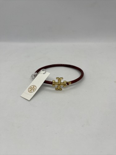 Bracciale Braccialetto Cerniera Tory Burch Donna Smalto Cerniera Tono Oro Logo Rosso Scuro
